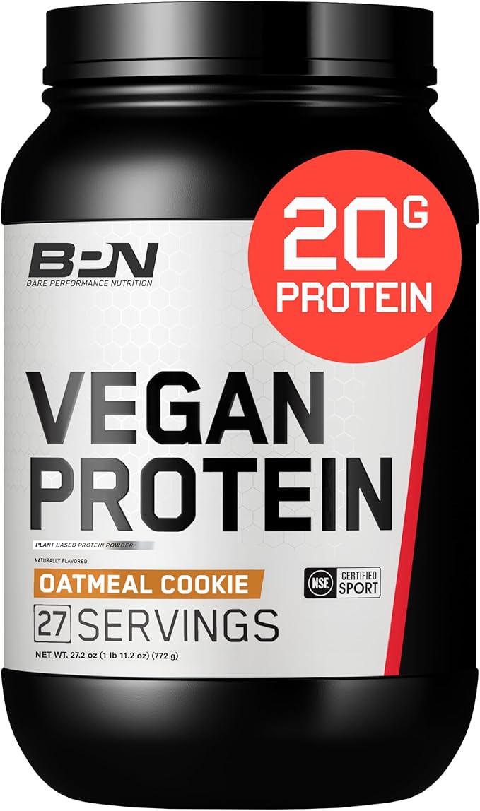 Bare Performance Nutrition Vegan Protein Plant Based Protein Pea Protein Watermelon Protein and Pumpkin Protein Naturally Sweetened and Flavored 27 Servings Oatmeal Cookie