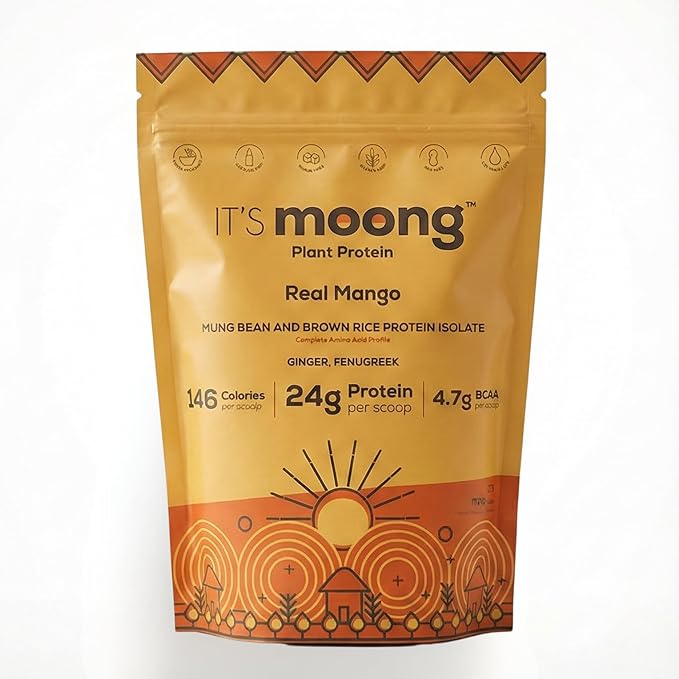 IT’S Moong Plant Protein Powder Real Mango Flavor | Mung Bean &amp Brown Rice Protein Isolate Ginger &amp Fenugreek 24g Protein 4.7g BCAAs | Vegan Gluten Free Dairy Free Soy Free Sugar Free 1