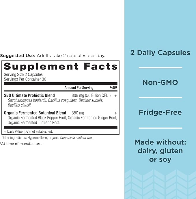 Ancient Nutrition Probiotics SBO Probiotics Ultimate 50 Billion CFUs*/Serving Digestive and Immune Support Gluten Free Ancient Superfoods Blend 60 Capsules