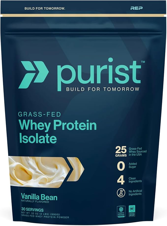 PURIST REP Whey Protein Powder Premium Vanilla Grassfed IsolateWorkout Recovery Keto Friendly Clean Nutrition Meal Replacement Promotes Lean Muscle Sugar and Gluten-Free Women Men 2 Lb