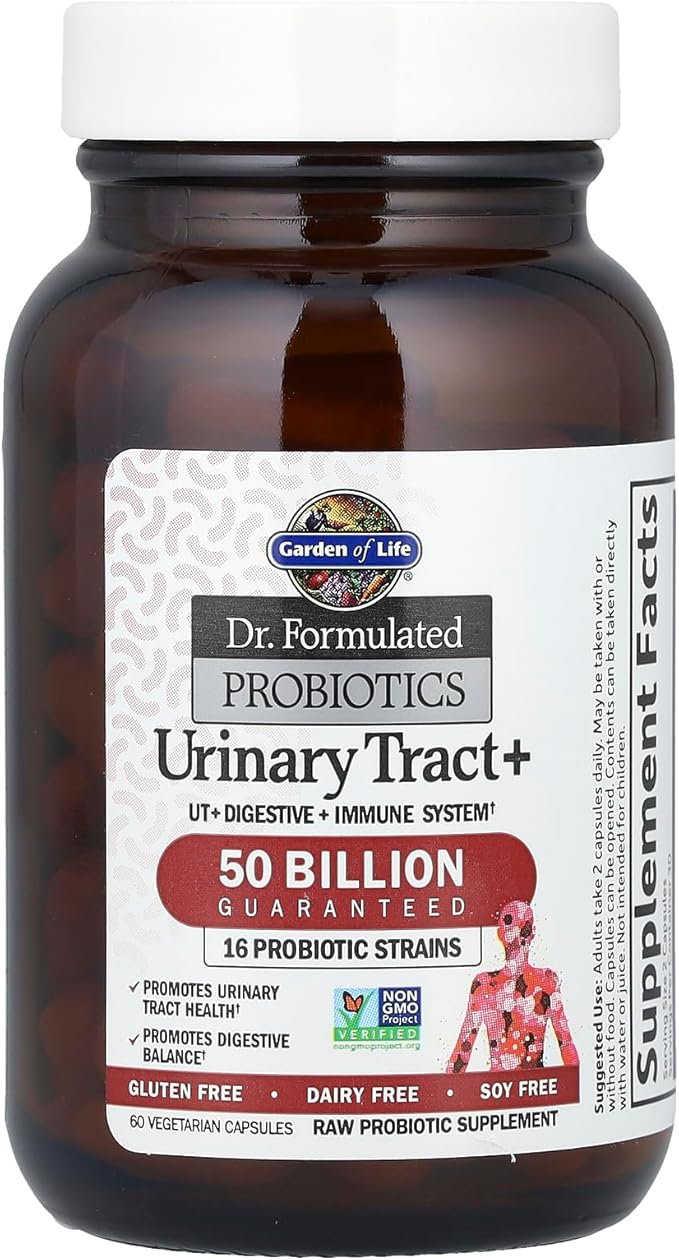 Garden of Life Dr. Formulated Probiotics Urinary Tract+ - 50 Billion CFU - Supports Digestive Immune &amp Urinary Tract Health - 60 Vegetarian Capsules