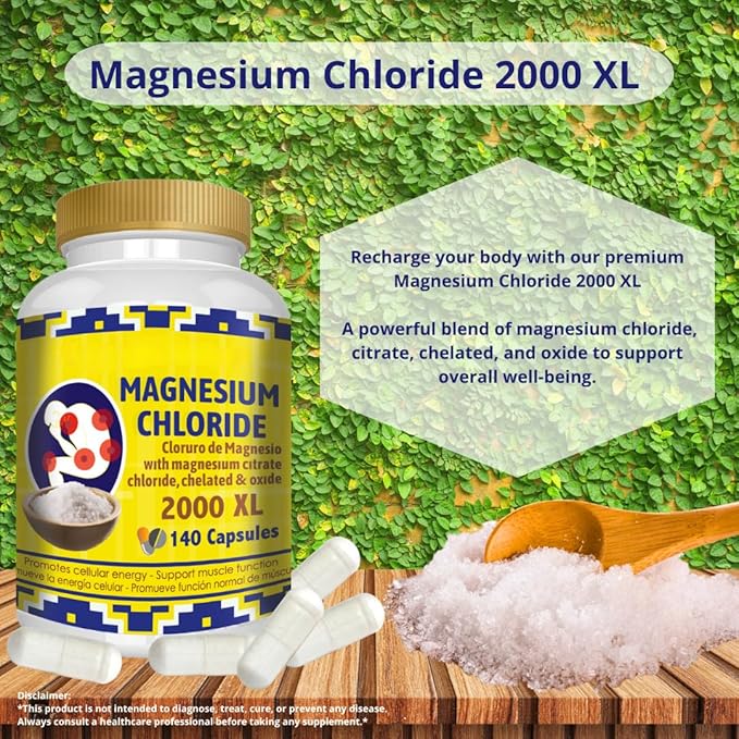 Magnesium Chloride (cloruro de magnesio) 280 Capsules - High Absorption Magnesium Citrate chelated and Oxide High Potency Mg Non-GMO 2 Pack (2)