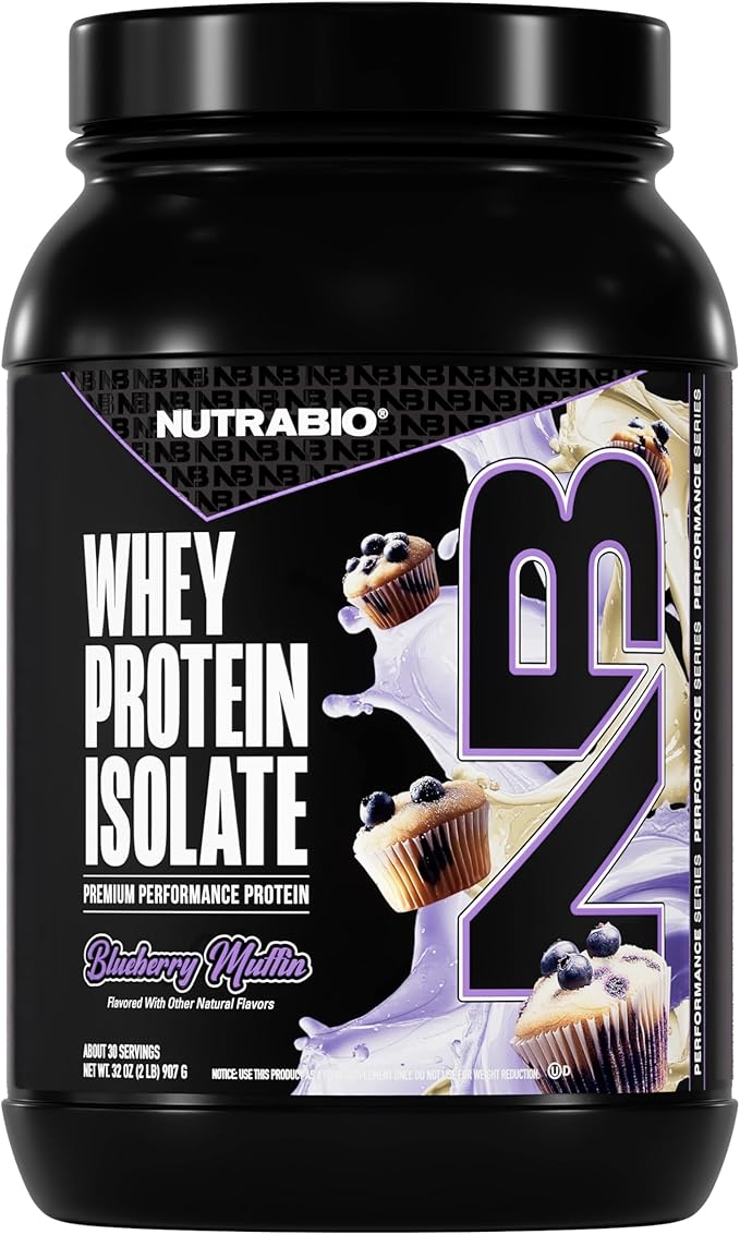 NutraBio 100% Whey Protein Isolate Protein Powder 25g Protein with Complete Amino Acid Profile Non-GMO Soy &amp Gluten Free Low Carb Low Calorie Whey Protein Powder Blueberry Muffin 2 Lbs