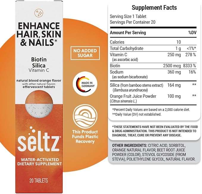 Seltz® Balance &amp Bloom Pack – Beauty + Digestive Support Effervescent Vitamins (Enhance Hair Skin &amp Nails + Balance Your Belly) with Biotin Vitamin C Silica Apple Cider Vinegar &amp B6