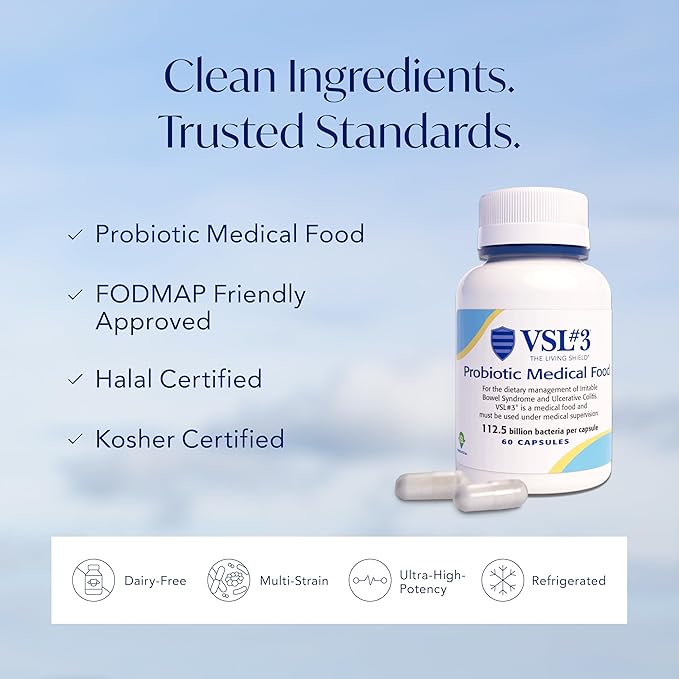 VSL#3® Probiotics for Digestive Health IBS &amp UC Symptoms - 112.5B CFUs High-Potency Multi-Strain Live Refrigerated Probiotic Medical Food for Gut Health Support in Men &amp Women 120 Capsu