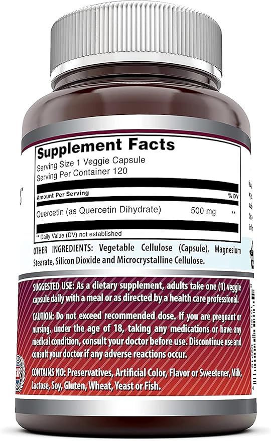 Amazing Formulas Quercetin 500mg Veggie Capsules Supplement | Non-GMO | Gluten Free | Supports Overall Health &amp Well Being (120 Count | 2 Pack)