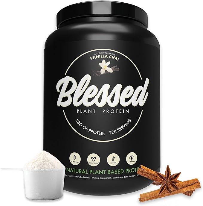 Blessed Vegan Protein Powder - Plant Based Protein Powder Meal Replacement Protein Shake 23g of Pea Protein Powder Dairy Free Gluten Free Soy Free No Sugar Added 30 Servings (Vanilla Chai)