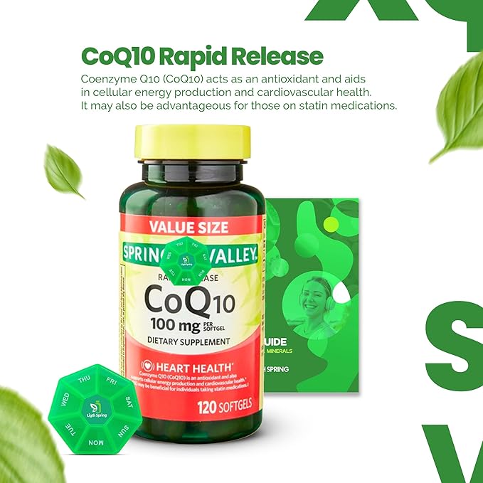 Rapid-Release CoQ10 100 mg 120 Softgels with Bundle Exclusive Vitamins &amp Minerals - A to Z - Better Ligth&ampSpring Guide + Weekly Pill Organizer (3 Items)