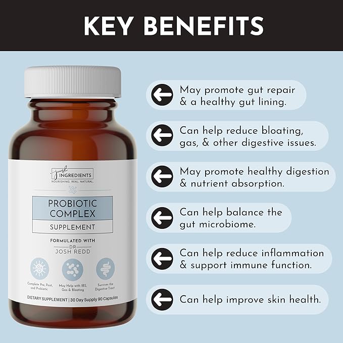 JUST INGREDIENTS Probiotic Complex - 60 Capsules 5 Billion CFU Prebiotics Gut Health Support