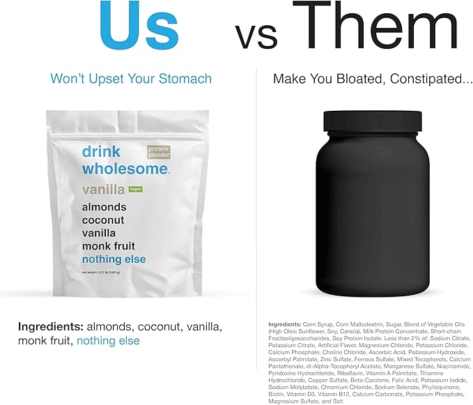 drink wholesome Vegan Unflavored Almond Protein Powder for Sensitive Stomachs | Minimally-Processed Whole-Food Protein | Additive-Free Dairy-Free Gluten-Free | Low Sodium