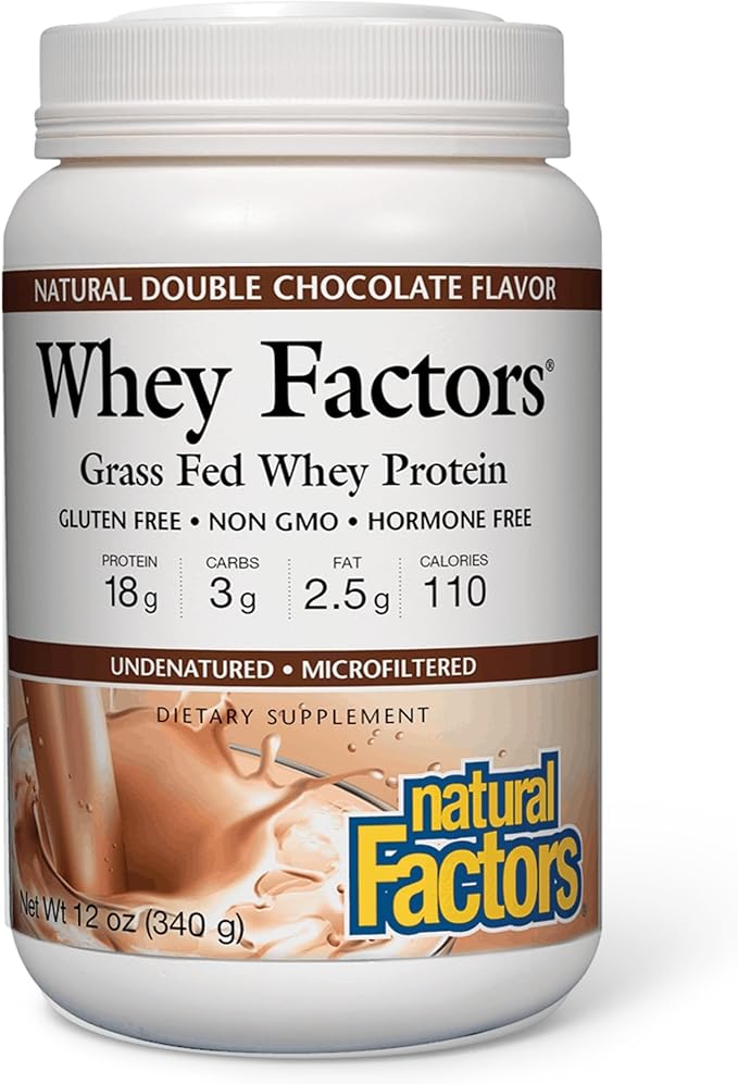 Natural Factors Whey Factors Grass Fed Whey Protein Concentrate Aids Muscle Development and Immune Health Double Chocolate 12 Oz