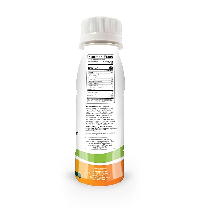 BariatricPal 15g Ready-to-Drink Whey Protein &amp Collagen Shots - Orange (12 Bottles)