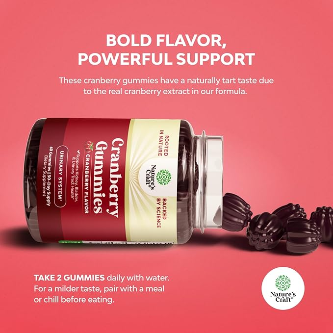 Bundle of Vitamin D3 Gummies for Daily Wellness &amp Bone Muscle &amp Immune Support and Natural Cranberry Gummies for Women and Men - for Urinary Tract Health Kidney Support Bladder &amp Immune He