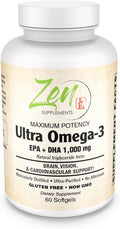 Zen Supplements Ultra Omega-3 Supplement 1250 mg Fish Oil with 687 mg EPA &amp 313 mg DHA (60)