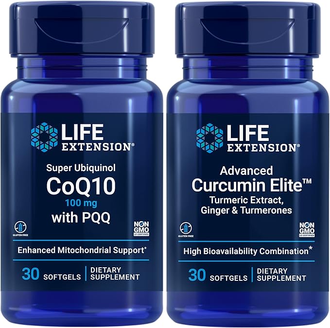 Life Extension Super Ubiquinol CoQ10 with PQQ 100 mg | Advanced Curcumin Elite™ Turmeric Extract Ginger &amp Turmerones | Heart &amp brain health support healthy inflammatory and immune responses