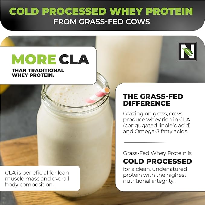 Nutrology Grass-Fed Whey Protein Powder Cold-Processed Grass Fed Whey &amp Amino Acid Powder for Enhanced Lean Muscle Recovery &amp Performance 28 Servings Shake Blend or Bake Vanilla Ice Crea