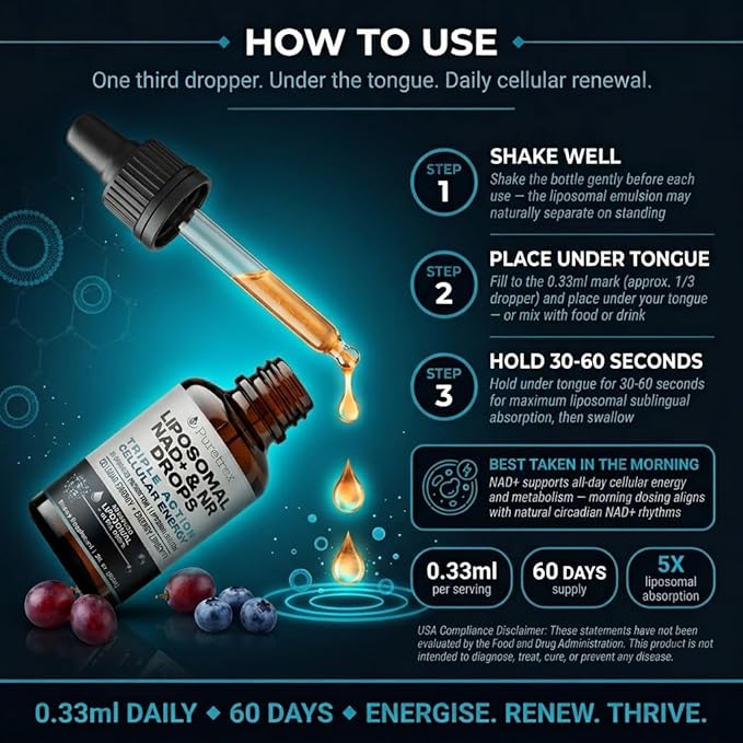 Liposomal NAD+ &amp NR Drops Liquid Liposomal Delivery Advanced Ultra Drops 60mL (2 fl oz)