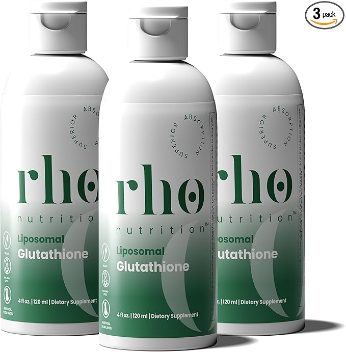 Rho Nutrition Liposomal Glutathione - Ultra High Absorption Liquid Glutathione Supplement - Supports Natural Detoxification Immune System Skin Health Mental Clarity &amp Overall Well-Being - 3-Pac