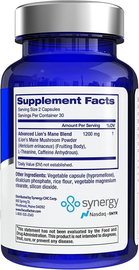 Focus Factor Lions Mane Plus Advanced Nootropic with L-Theanine Caffeine Focus and Energy (60 Count)