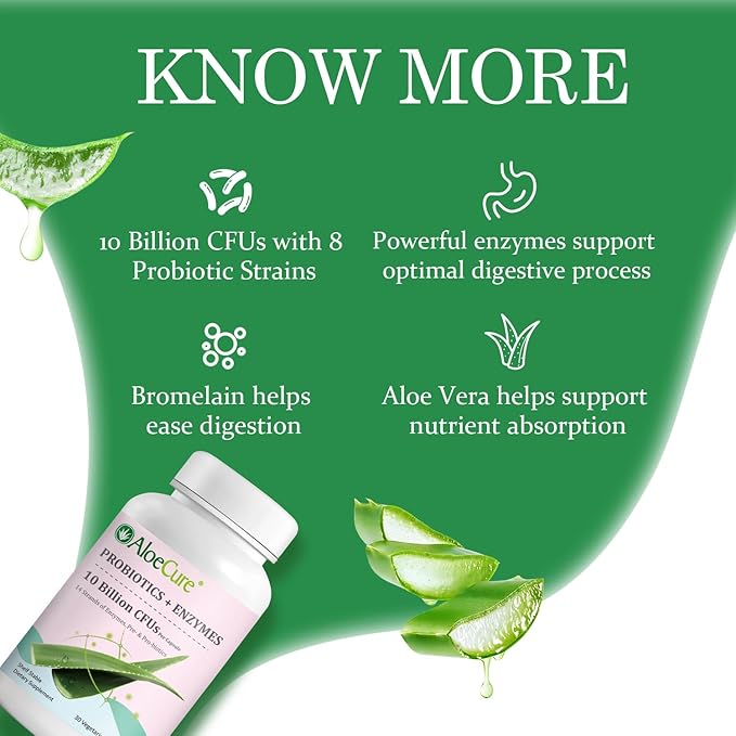 AloeCure Aloe Vera Capsules 2 Pack - VeraFlex 1btl Probiotcs+Enzymes 1btl