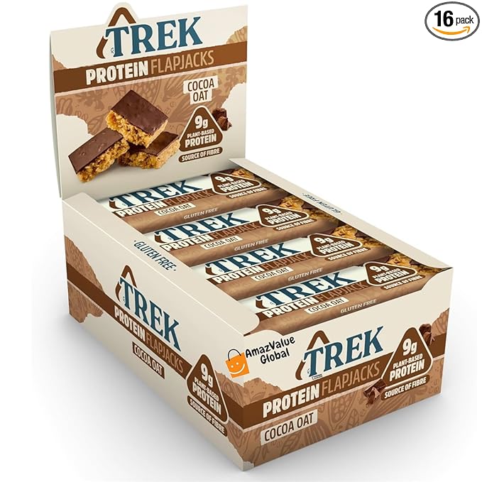 Trek High Protein Flapjack Cocoa Oat 50g (Pack of 16 Bars)- Gluten Free - Vegan Snack