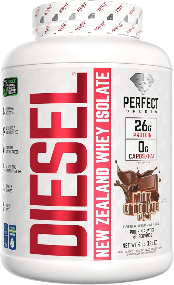PERFECT SPORTS Diesel 100% New Zealand Whey Protein Isolate | Stevia Sweetened No Artificial Ingredients Keto | 0g Carb 0g Fat 26g Protein | 4 Pounds (Milk Chocolate)
