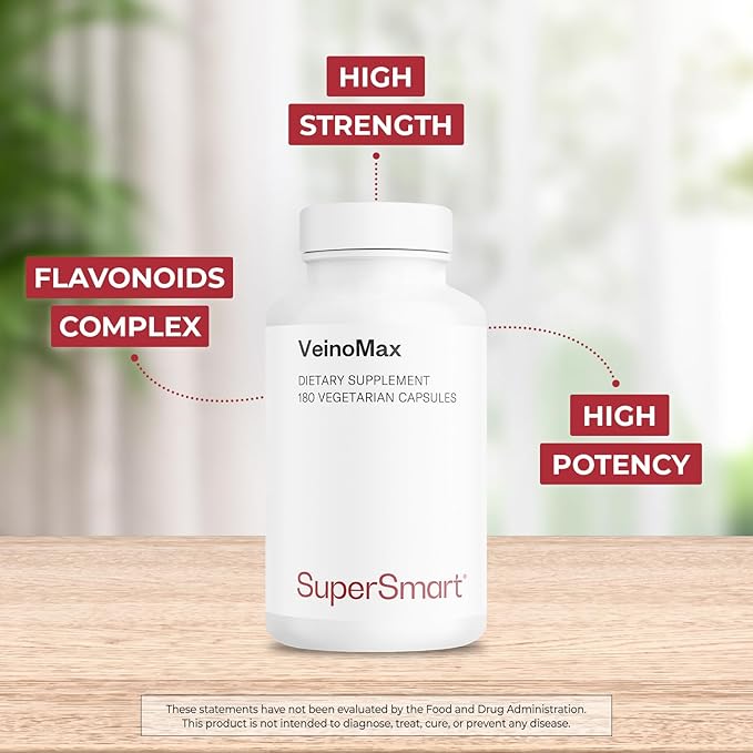 Supersmart - VeinoMax (Advanced Complex) - with Diosmin Hesperidin Horse Chestnut Vitexin - Veins Supplement | Non-GMO &amp Gluten Free - 180 Vegetarian Capsules
