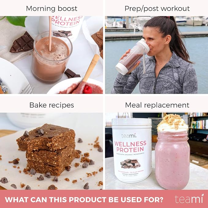 Teami Wellness Vegan Protein Powder - Organic Ingredients (14 Servings 13.6 Ounce) Smooth Textured Chocolate Plant Based Protein Powder Low Net Carbs Non-GMO Dairy Free Soy Free No Sugar Added