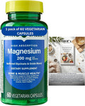 Magnesium 200 mg Sleep Support &amp Bone &amp Muscle Health Dietary Supplement Vegetarian Capsules 60 Count SP