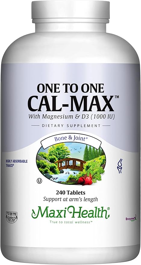 Maxi Health 500 mg Calcium Supplement with Vitamin D3 (1000 IU) and Magnesium (500 mg) - Bone Teeth and Joint Support for Men and Women - 240 Tablets