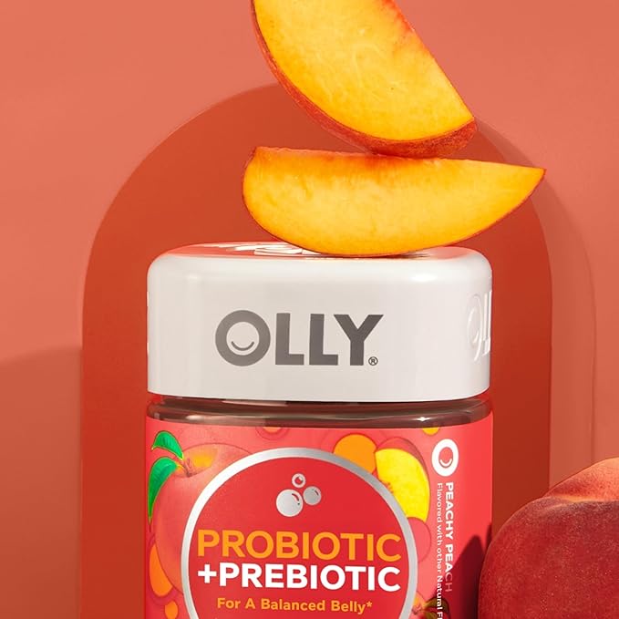 OLLY Probiotic + Prebiotic GummyDigestive Support and Gut Health500 Million CFUsFiberAdult Chewable Supplement for Men and WomenPeach60 Day Supply -60 Count (Pack of 2)