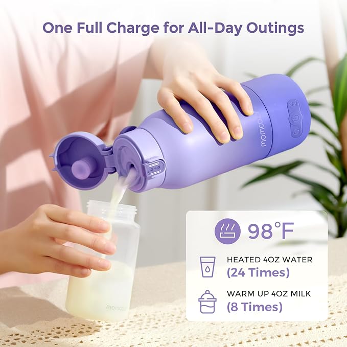Momcozy Portable Bottle Warmer for Travel – Dual Heating Modes for Breast Milk &amp Water Portable Milk Warmer with Fast Heating &amp Long Battery Life 17 Ounces Large Capacity Purple