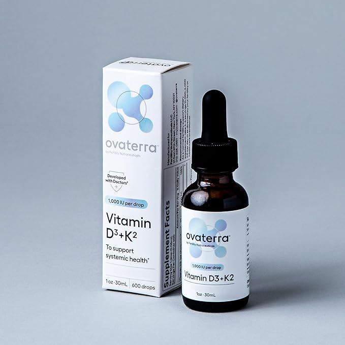 Ovaterra Vitamin D3 &amp K2 Liquid Drop Supplement 1000 IU Vitamin D3 (Cholecalciferol) with Natural Lemon Flavor That Supports Bone Immune &amp Wellness Health 600 Drops - 10 Month Supply