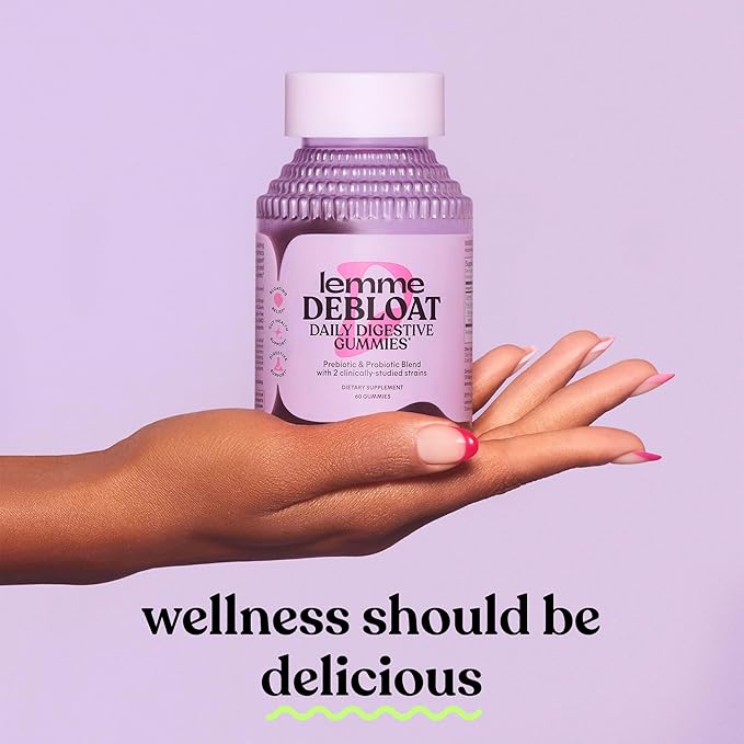 Lemme Debloat - Digestive &amp Gut Health Gummies with 2 Clinically Studied Probiotics &amp Prebiotic Vegetarian Gluten Free Non GMO BlackBerry Flavor (60 Count) (Pack of 2)