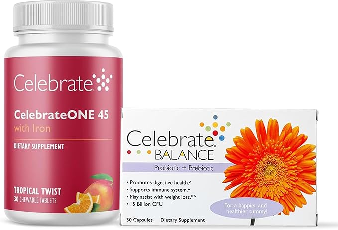 CelebrateONE 45 Chewable Multivitamin with Iron &amp Balance Probiotic Bundle – Bariatric Vitamins for Post-Gastric Bypass &amp Sleeve Gastrectomy – Nutritional &amp Digestive Support