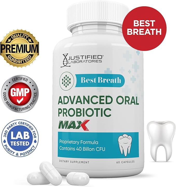 Justified Laboratories (2 Pack) Best Breath Max 40 Billion CFU Probiotic Oral Support 120 Capsules