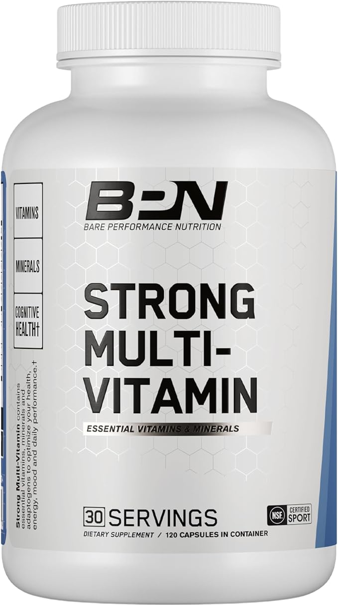 BARE PERFORMANCE NUTRITION BPN Strong Multi-Vitamin 30 Day Supply + Recover Post-Workout Muscle Recovery Drink Mix – Fruit Punch 25 Servings | Foundational Health + Post-Workout Recovery Bundle