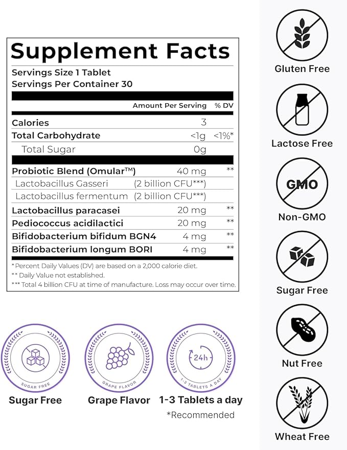 K-Nutra Dentifresh Grape Xylitol Tablets 30 Count + Daily Synbiotic+ 30 Capsules Bundle with 4 Billion CFU Oral Probiotics and 100 Billion CFU Gut Support Formula