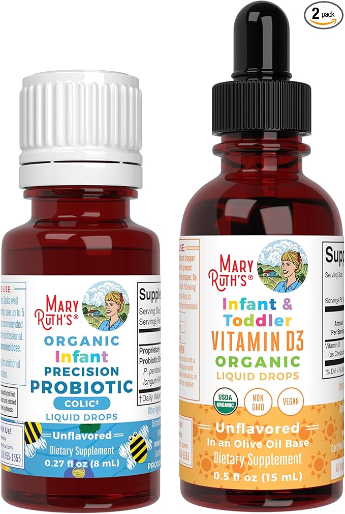 MaryRuth Organics Infant Precision Probiotics Colic &amp Vitamin D3 Drops | USDA Organic Clean Label Project Verified® | Vitamins for Immune Support &amp Overall Wellness | Vegan Non-GMO Gluten F