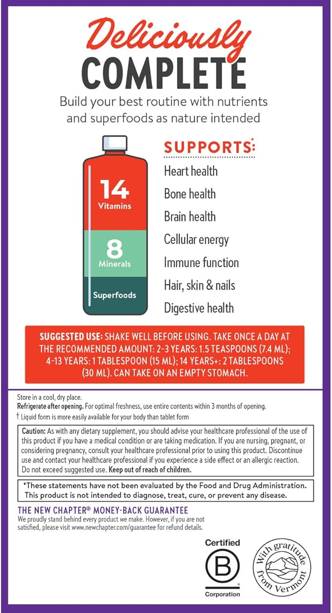 New Chapter Liquid Multivitamin + Mineral Supplement for Whole-Body Benefits 100% Delicious Multivitamin for Adults Teens &amp Kids 2+ Ready to Absorb Faster Orange Mango Flavored 30 oz