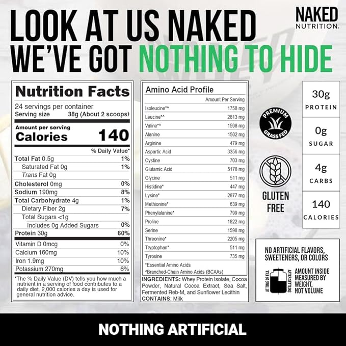 NAKED Chocolate Whey Isolate Protein Powder (24 Servings) Pure Micronized Creatine Monohydrate 500g (100 Servings) – Grass-Fed Bulk Non-GMO Gluten Free Soy Free