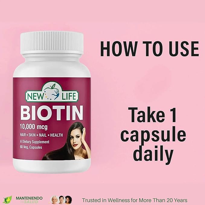 New Life Biotin 10000mg Hair Support 60 Veg Capsules 60 Capsules
