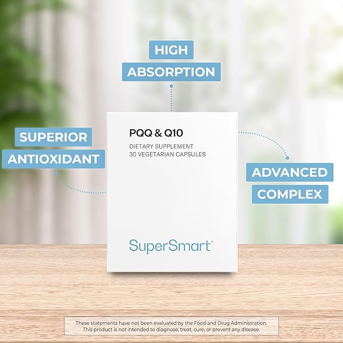 Supersmart - PQQ &amp Q10 (CoQ10) - Powerful Antioxidant Used to Protect Mitochondria Up to 20% for Aging Cells | Non-GMO &amp Gluten Free - 30 Vegetarian Capsules