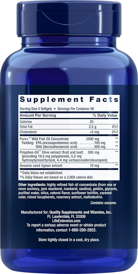 Life Extension Super Omega-3 360 Softgels Easy to Swallow EPA/DHA Omega3 Fish Oil Sesame Lignans &amp Olive Extract