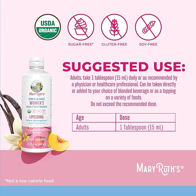 MaryRuth Organics USDA Organic Multivitamin for Women Sugar Free Womens Multivitamin Liquid Vitamins for Women Immune Support Supplement Ashwagandha Methylfolate Vegan Non-GMO 15.22 Fl Oz
