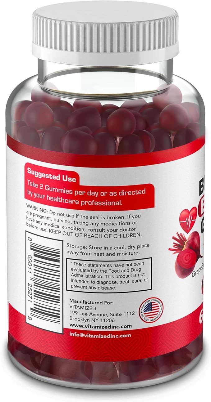 Extreme Beetroot Formula &amp COQ10 100mg with Grape Seed Extract for Circulation Energy &amp Flow Beet Root Gummies Extract Gluten Free 60