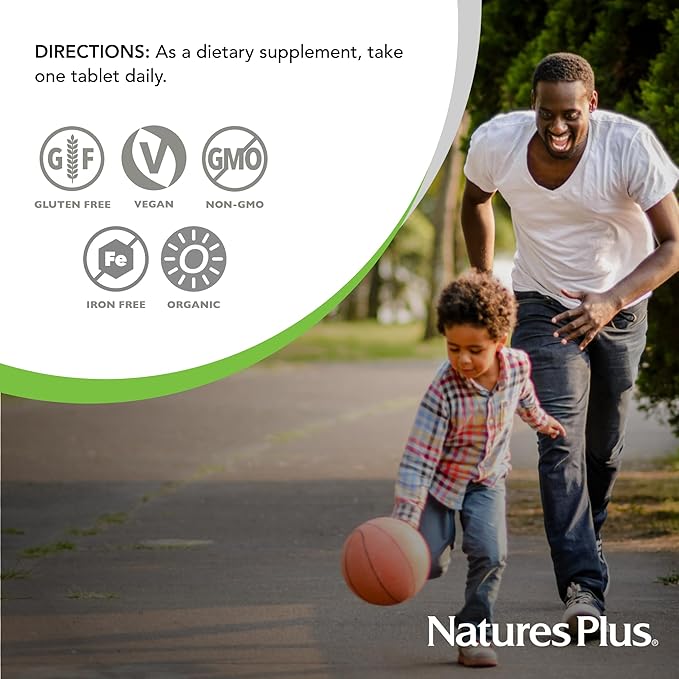NaturesPlus Source of Life Garden Men’s Once Daily Multivitamin - 30 Tablets - Supports Energy &amp Stamina - USDA Certified Organic Non-GMO Vegan Gluten Free Iron Free - 30 Servings