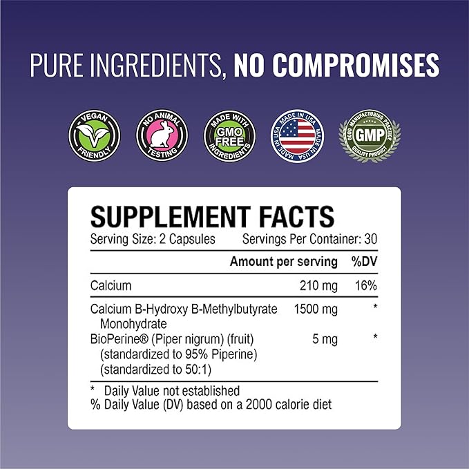 Approved Science HMB - 1500mg High Potency HMB Supplement with Calcium &amp BioPerine for Absorption - Muscle Health &amp Exercise Performance - 60 Vegan Capsules - Pack of 3