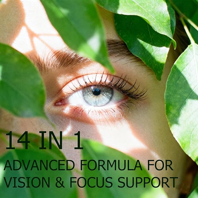 14-in-1 Advanced Eye Vitamin Supplement with Lutein Zeaxanthin Bilberry Extract &amp Zinc for Adults - Supports Vision Macula &amp Blue Light Protection - 60 Capsules (01)