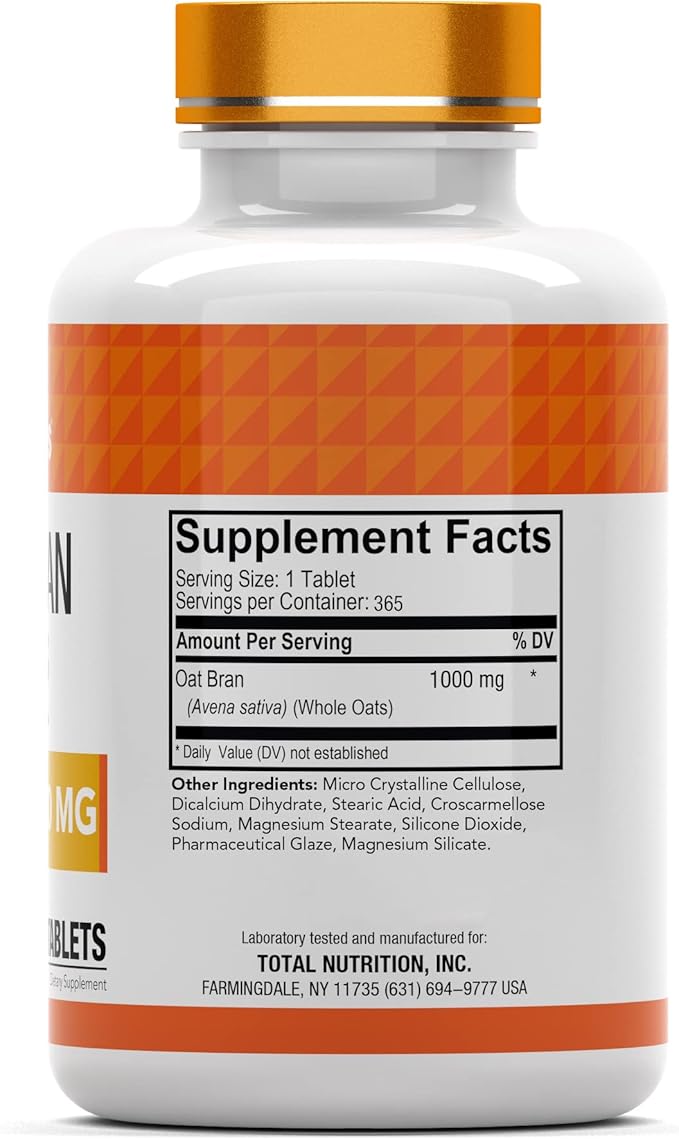 tnvitamins Oat Bran Tablets | 365 Tablets x 1000 MG per Tablet | Oat Fiber Tablets | Soluble &amp Dietary Fiber Supplement | May Support Digestive Health